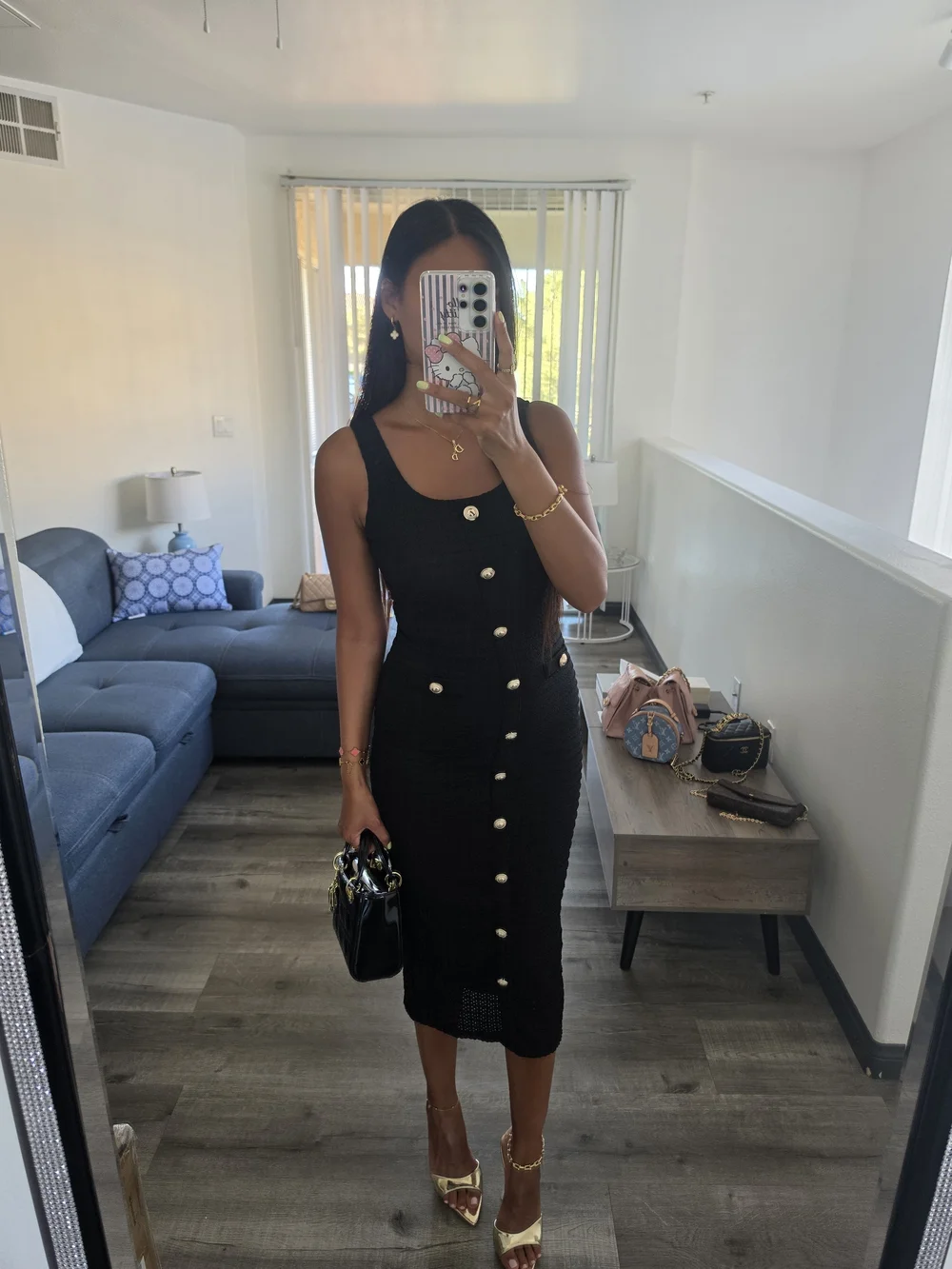 Classic Black Button-Front Midi Dress - Picture 14 of 17